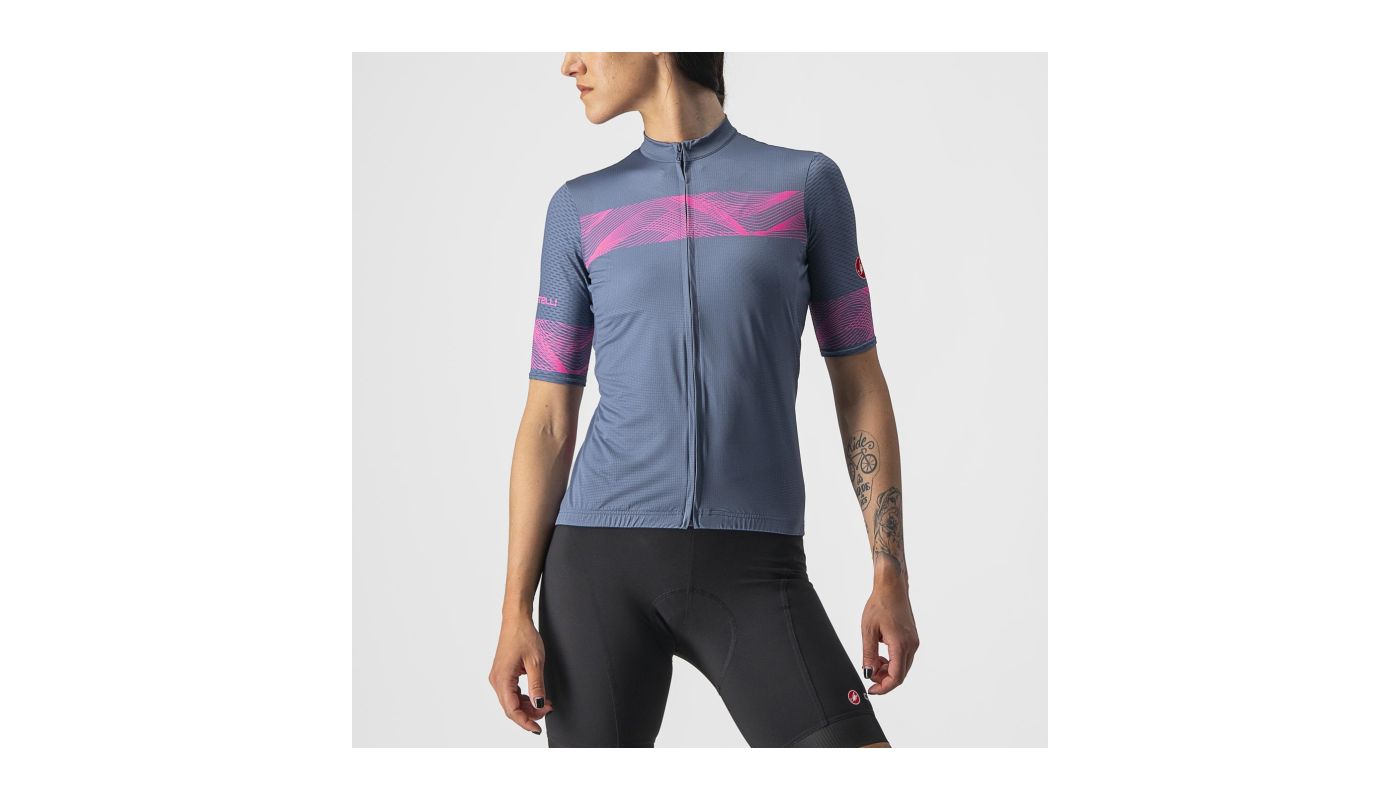 Cyklistický dres dámský Castelli Fenice steel blue/pink fluo - 1