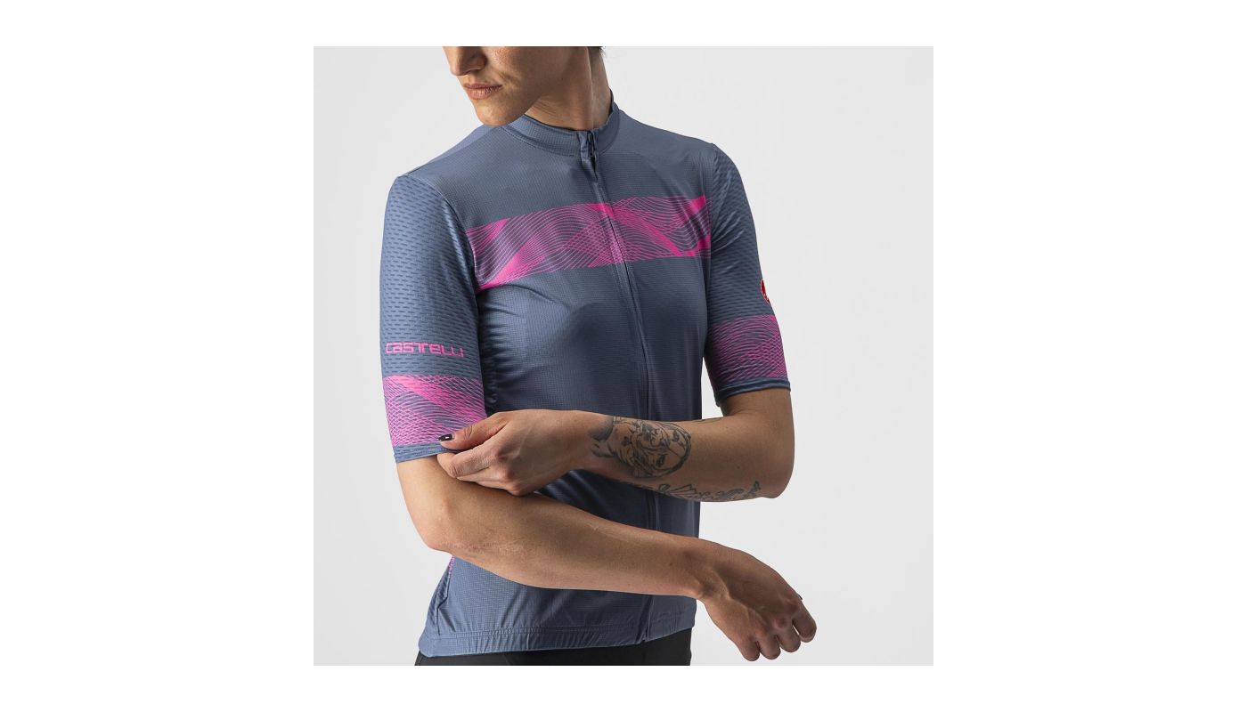 Cyklistický dres dámský Castelli Fenice steel blue/pink fluo - 3