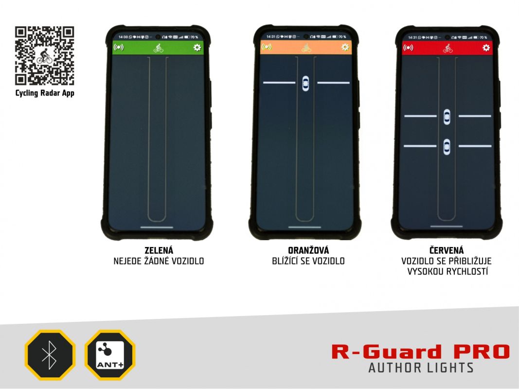Zadní světlo Author R-Guard PRO Alloy USB 90 lm s RADAREM, ANT+ a Bluetooth - 5