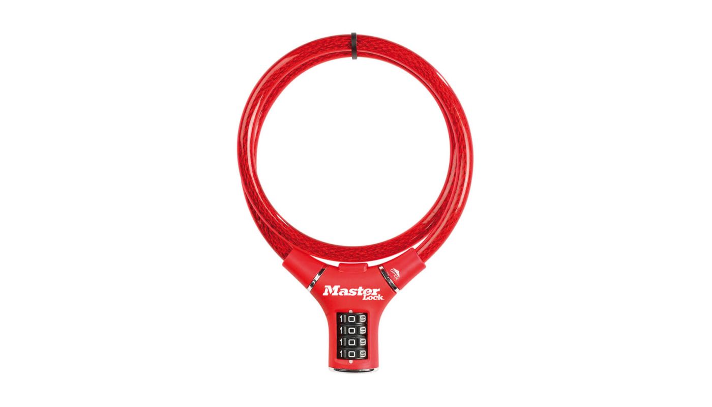 Zámek MasterLock kabelový zámek 90cm x 12mm, kód, nylonový potah – červený (8229) - 1